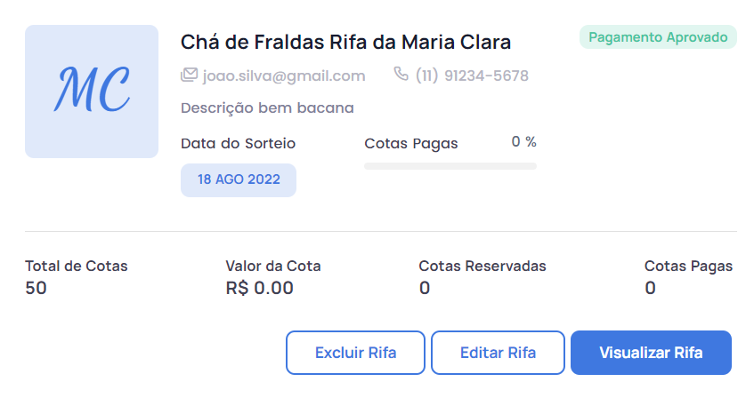 Gerencie sua rifa de chá de fraldas.